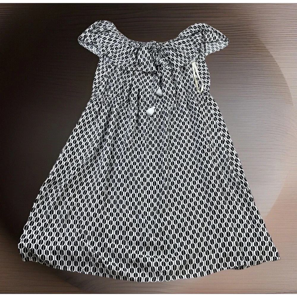 Kate Spade Dress Arrow‎ Stripe Off Shoulder Ruffled Black White Women Sz S